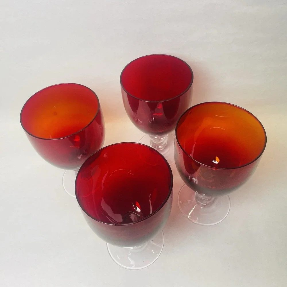 Ruby Red Wine Goblets Clear‎ Stems And Base Drinking Glasses Set of 4 Gothic